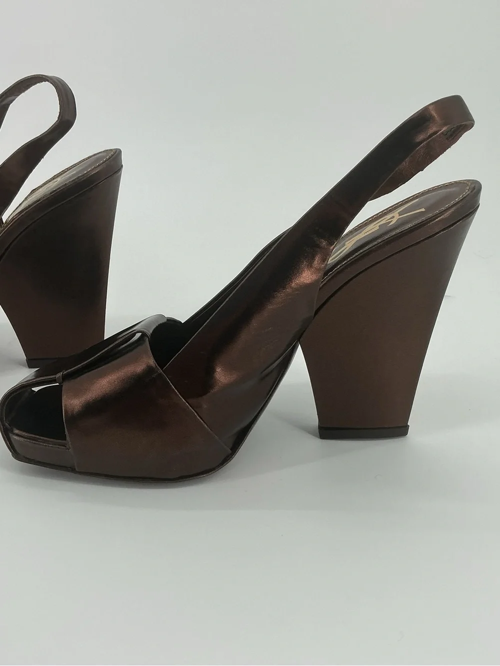 Yves Saint Laurent YSL Bronze Metallic Leather Slingback Heels 38.5